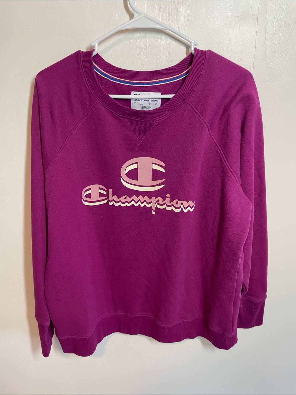 Champion Women's Magenta-Crewneck Sweatshirt with Logo